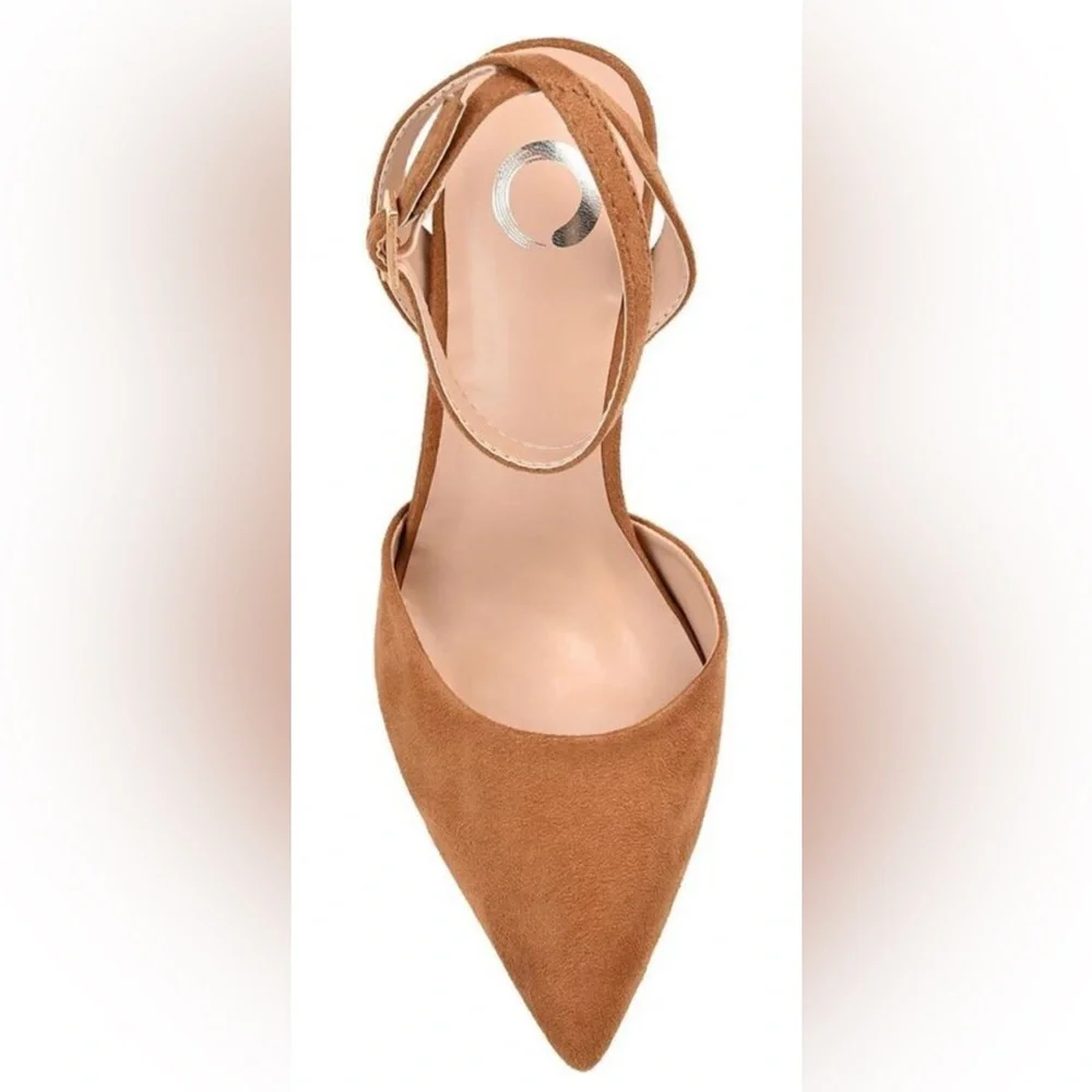 Journee Collection Womens Tyyra Tan Ankle Strap‎ Slingback Heels Shoes Size 8.5